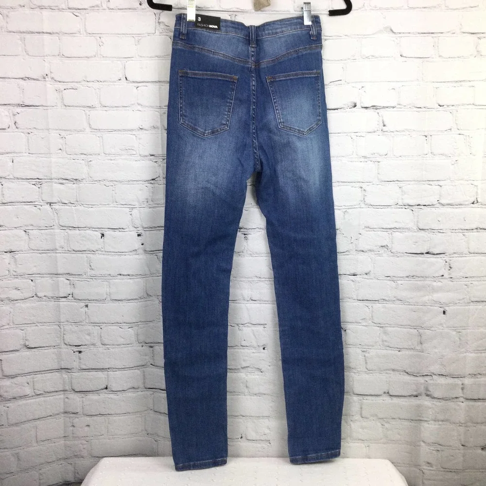 NWT Fashion Nova Dyanne Blue Medium Wash High Rise Denim Jean Juniors Size 3 - Picture 4 of 13